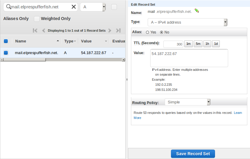 Add an A DNS Record in Route53